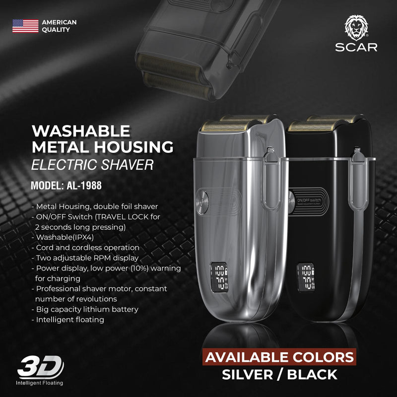 Scar AL- 1988 Washable Metal Housing Electric Shaver - al basel cosmetics