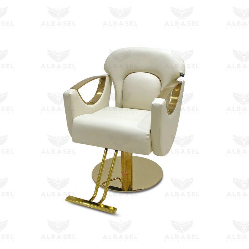 Luxury Salon Styling Chair Gold & Cream - ladies chair - al basel cosmetics