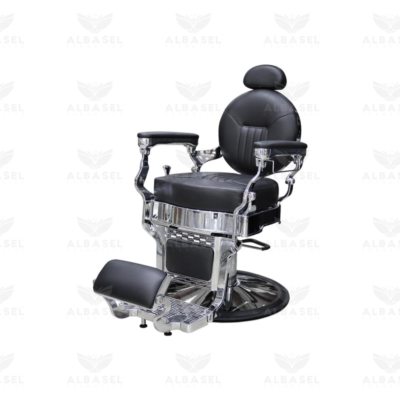 Barber Hair Cutting Chair Gents Black and Silver - albasel cosmetics