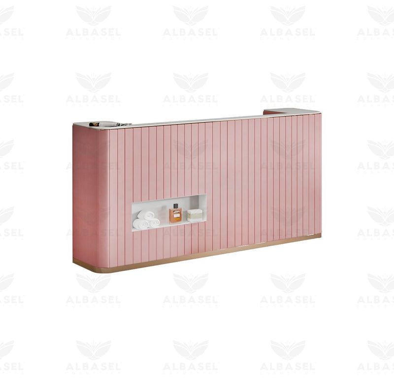 Beauty Salon Reception Desk Pink & Gold Bottom