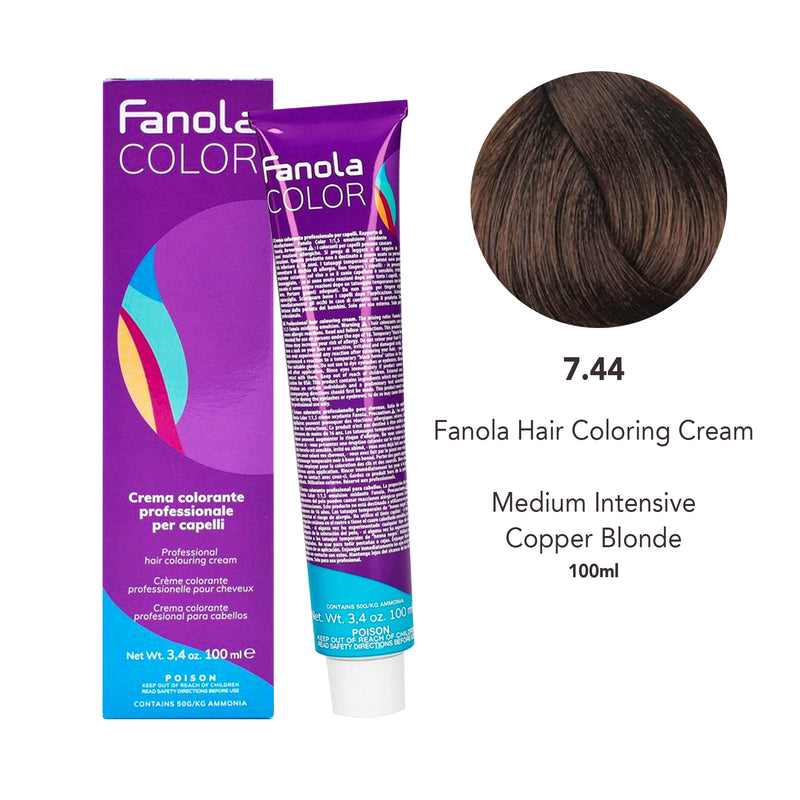 Fanola Hair Coloring Cream 7.44 Medium Intensive Copper Blonde 100ml