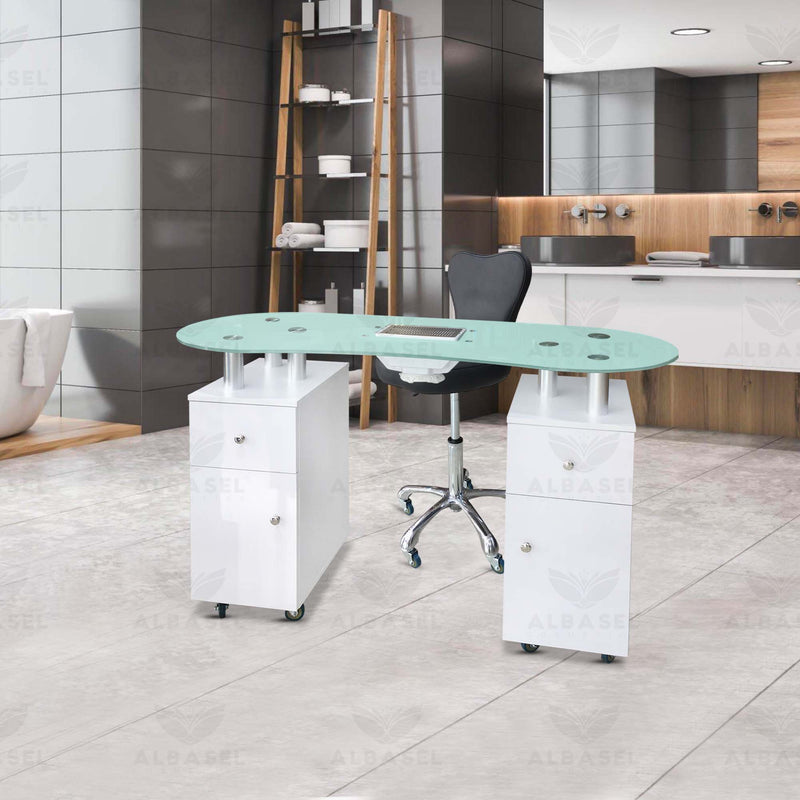 Glass Top Nail Art Manicure Table Salon Use