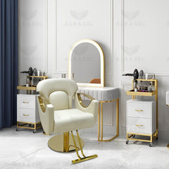 Luxury Salon Styling Chair Gold & rice white