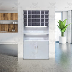 Wooden Storage Wardrobe Cabinet Display Stand White for Salon Spa - al basel cosmetics