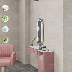 Single Sided Wall Mounted Mirror Station Pink