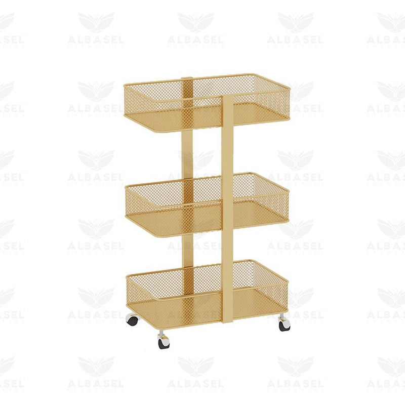 4 wheels Serving Trolley Gold - salon trolley - golden trolley Albasel cosmetics