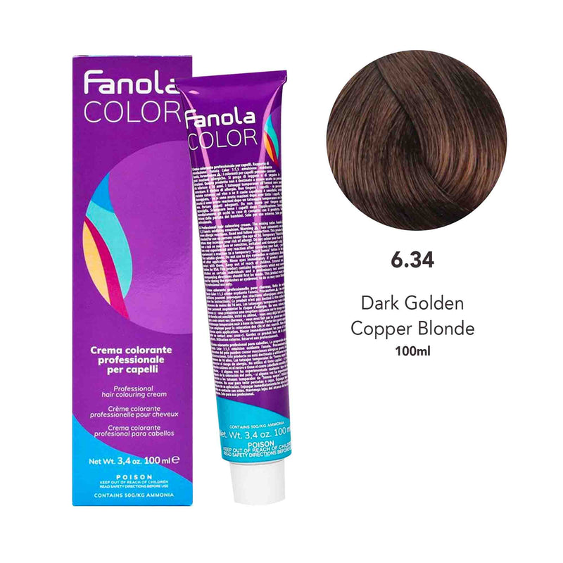 Fanola Hair Coloring Cream 6.34 Dark Golden Copper Blonde 100ml