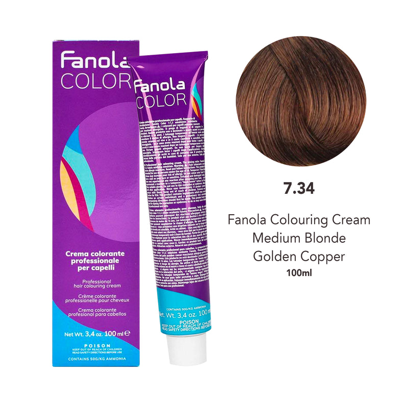 Fanola Hair Coloring Cream 7.34 Hair Medium Golden Copper Blonde 100ml