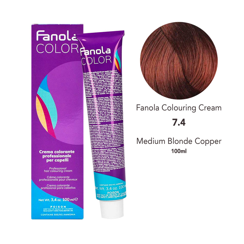 Fanola Hair Coloring Cream 7.4 Medium Copper Blonde 100ml