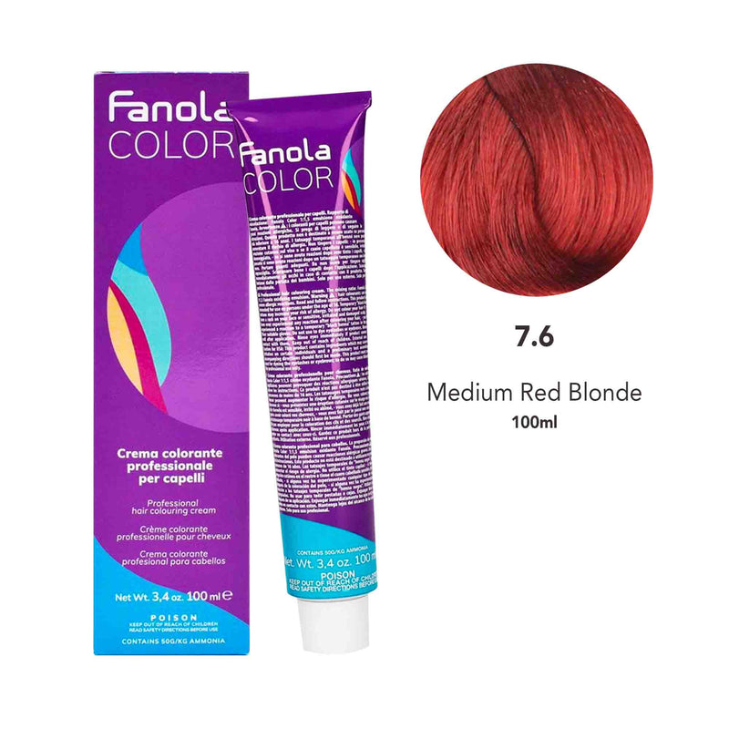 Fanola Hair Coloring Cream 7.6 Medium Red Blonde 100ml