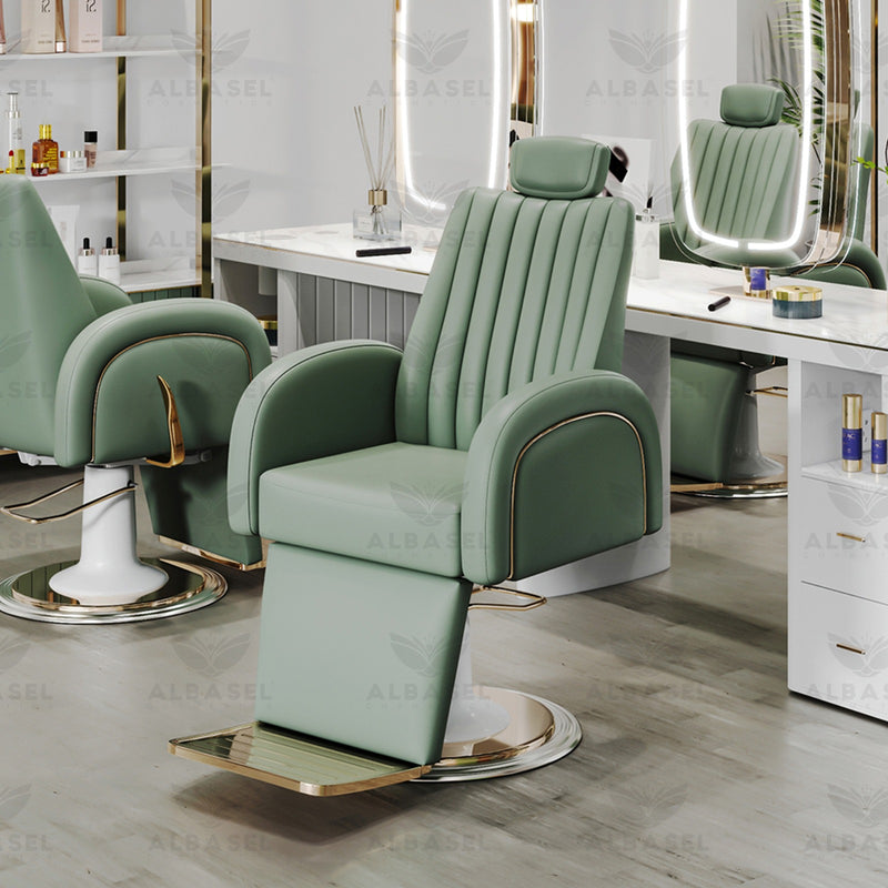 Barber Gents Chair Green For Hair Cutting - barber gents chair - albasel 