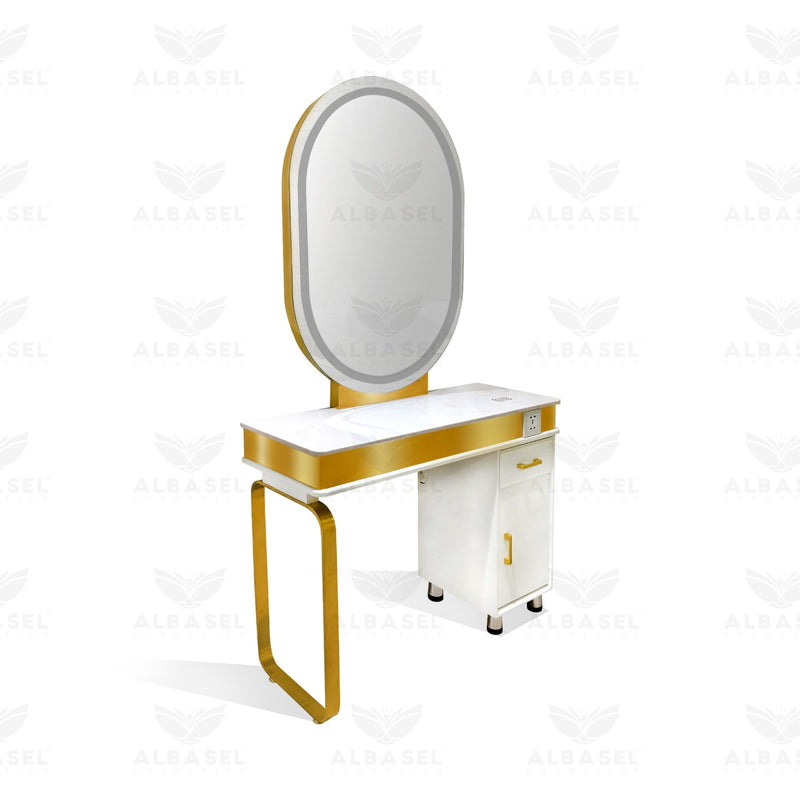 Salon Mirror white & Gold with wireless charger point - albasel